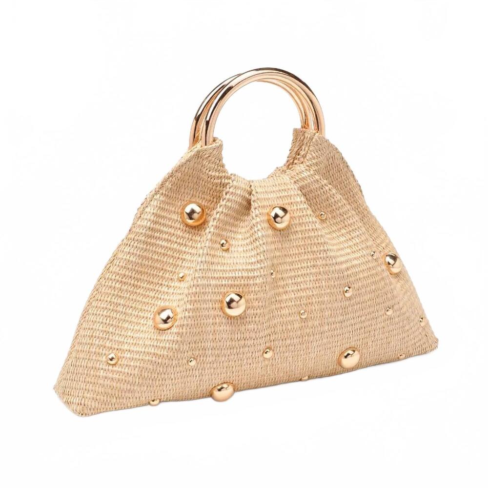 NEW URBAN EXPRESSIONS women's straw studded evening bag in natural